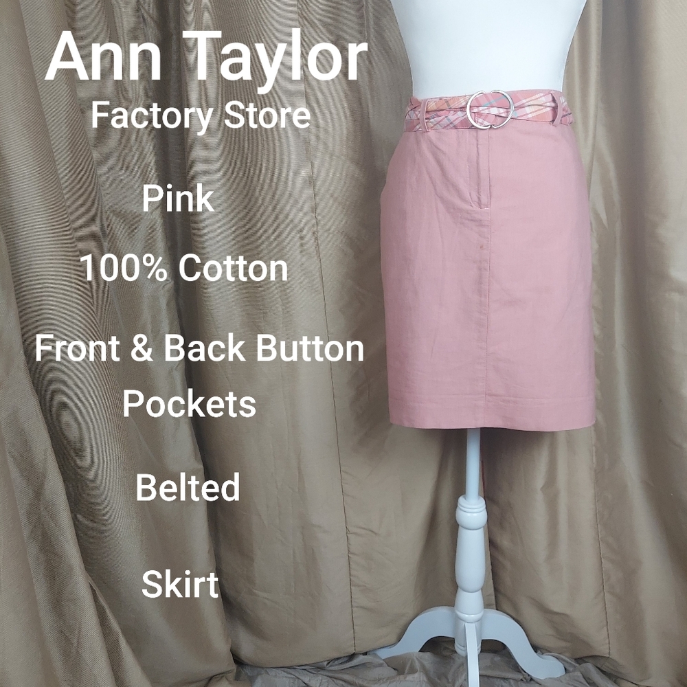 Ann Taylor Factory Store pink cotton belted skirt size 14